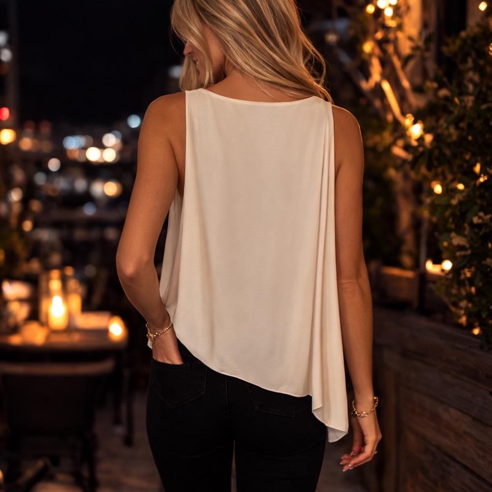 Elizabeth and James Cream White V-Neck Sleeveless Top Hot Girl Elevated FLAW - Picture 2 of 14